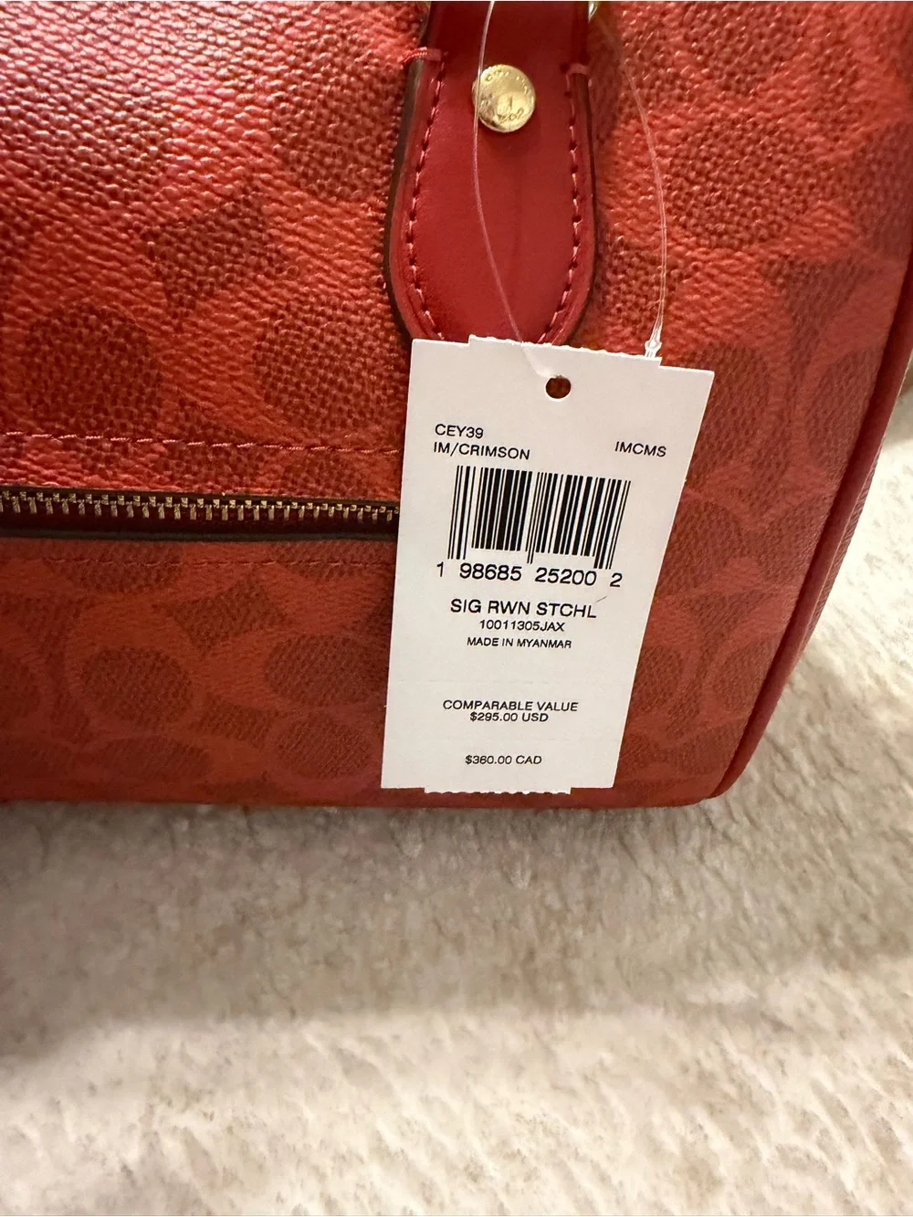 COACH MEDIUM ROWAN SATCHEL – SIGNATURE CANVAS – CRIMSON/GOLD – NWT